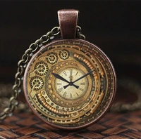 new fashion steampunk clock glass cabochon necklace retro pendants handmade jewelry