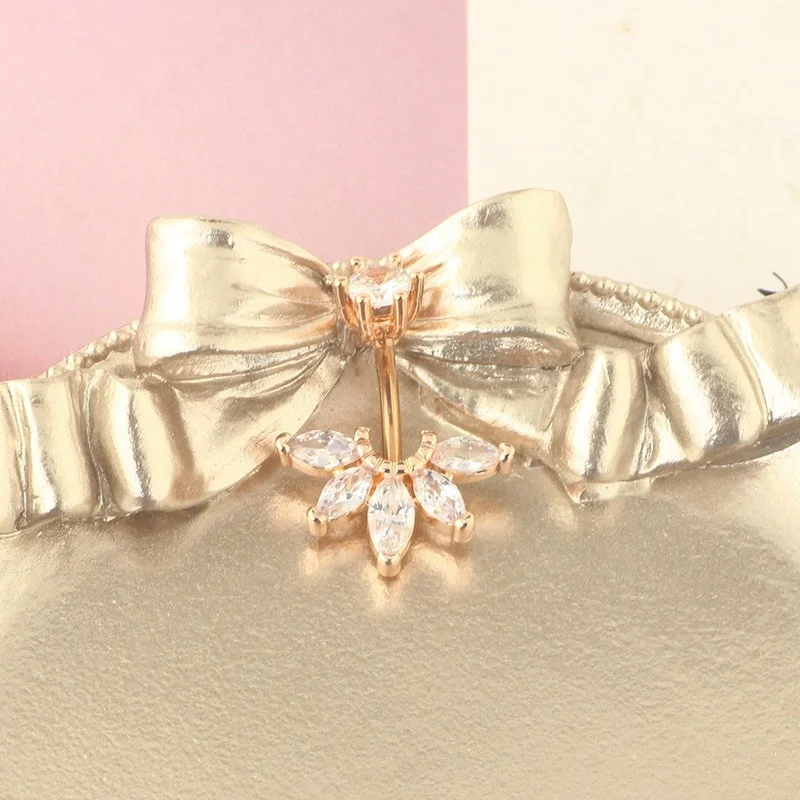 Пирсинг пупка для женщин из нержавеющей стали с цветами кристаллами Циркония