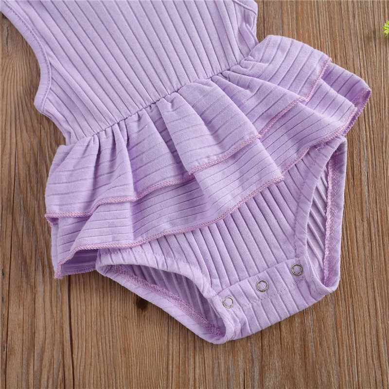 

Casual Clothes Infant Newborn Baby Girl Solid ColorSleeveless Round Neck Layered Ribbed Romper Toddler Fashion 0-24M