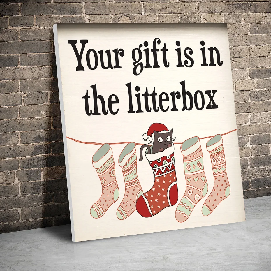 

Gifts In The Litterbox Christmas Wall Art Canvas Painting Posters Print + Nordic Pictures Canvas Picture Living Kids Home Decor
