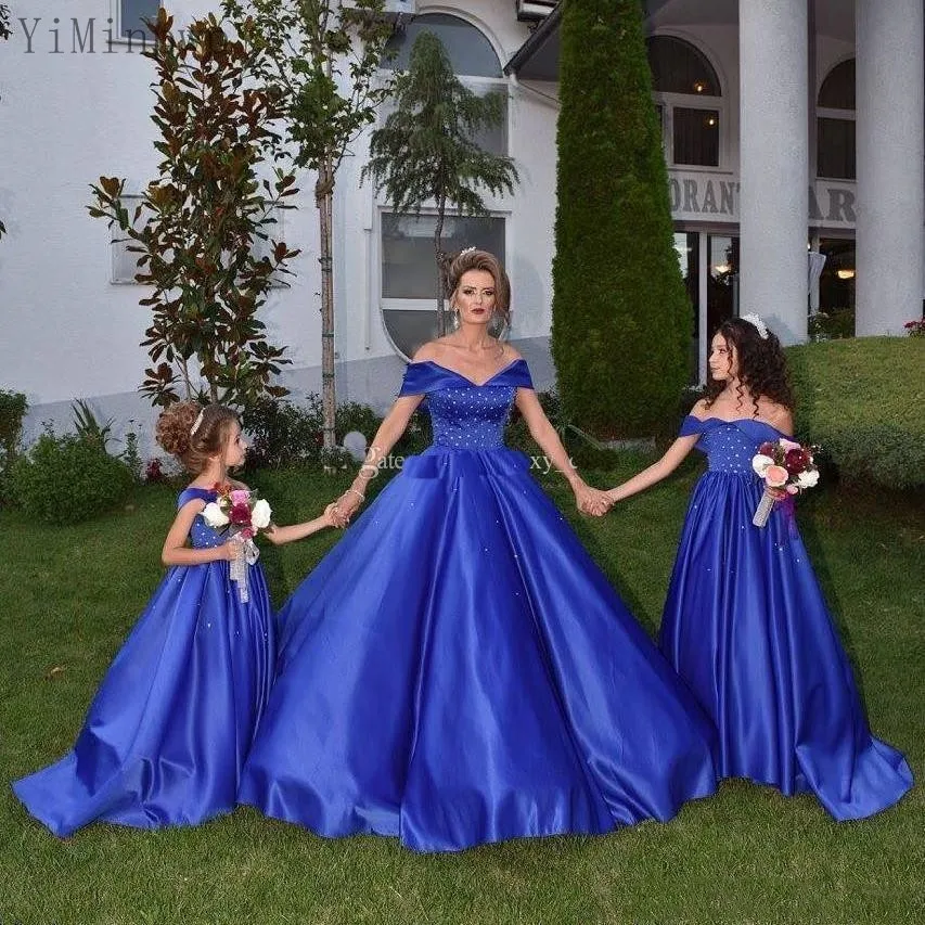 

YiMinpwp синие вечерние платья с открытыми плечами со шлейфом и жемчужными бусинами