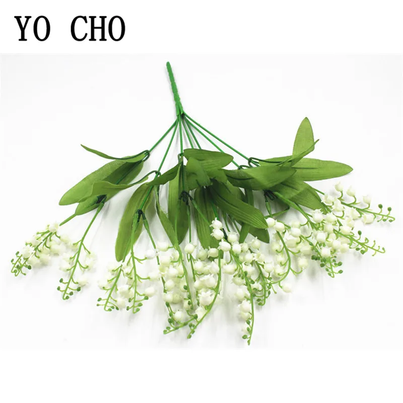 7 branch white artificial lily of the valley flower gift silk fake flower lily bouquet for home office wedding party decor flore free global shipping