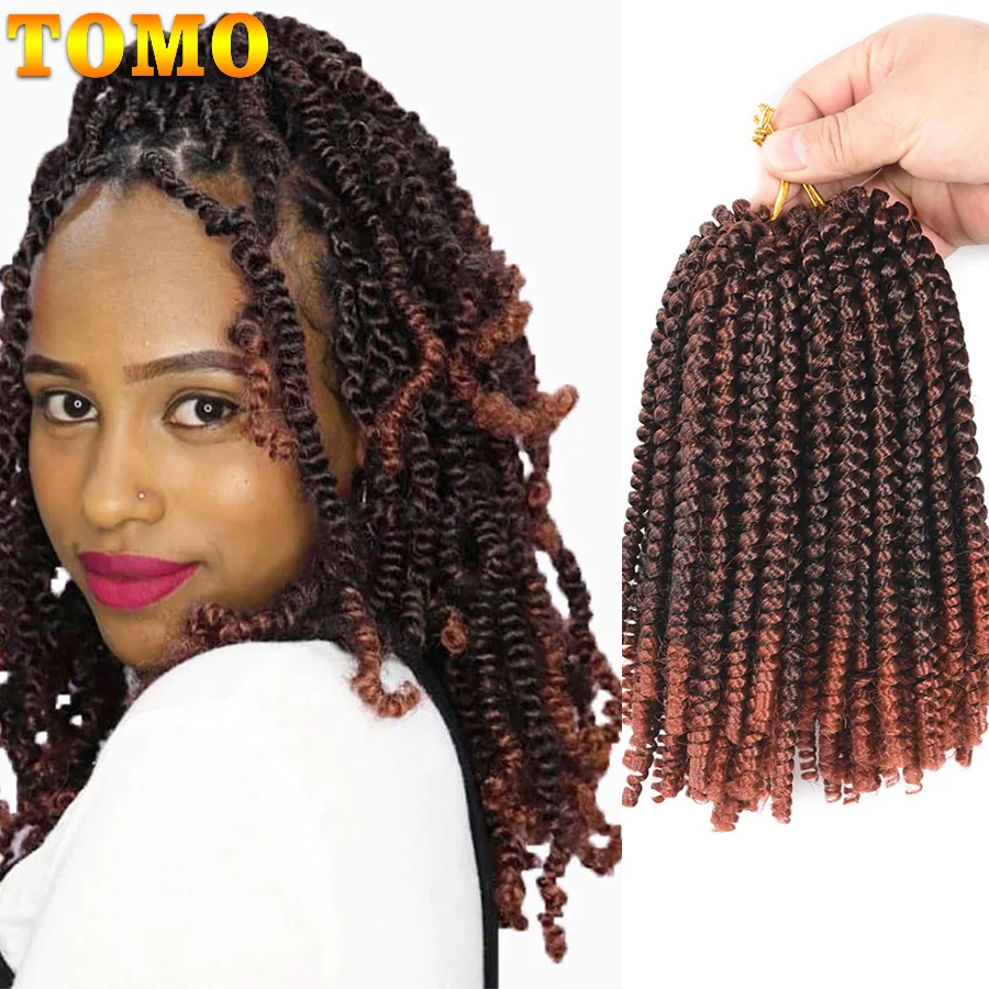 

Spring Twist Crochet Hair 8Inch Prelooped Crochet Braids Synthetic Hair Extension Passion Braiding Hair for Black White Women