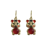 2022 life year tiger earrings female s925 silver needle temperament high sense red pomegranate fortune tiger zodiac earrings