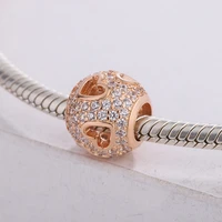 925 sterling silver rose gold circle depicts a heart shaped cz transparent zircon surround pendant charm bracelet diy jewelry