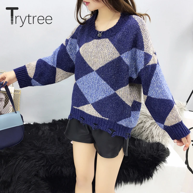 Trytree 2019 осень зима женский свитер Повседневный круглый вырез акриловый