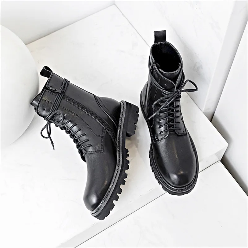 Женские мотоциклетные ботинки Meotina осенне-зимние ботильоны из натуральной кожи