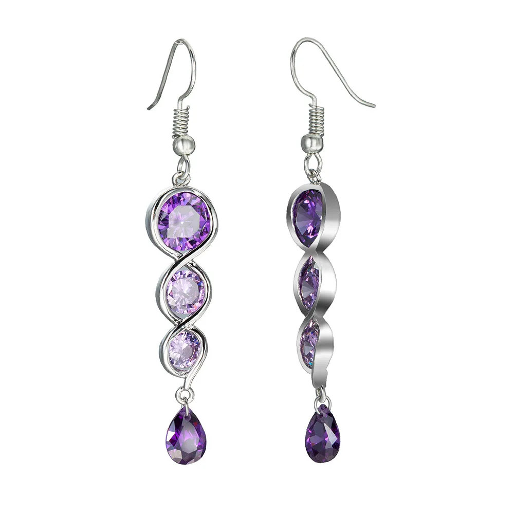 

Hh Luxury Long Purple Cubic Zirconia Drop Earrings for Women Wedding Engagement Party Dangle Earring Fashion Jewelry