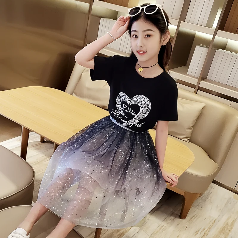 2020 комплект одежды для маленьких девочек Летняя юбка с кружевом + штаны рисунком