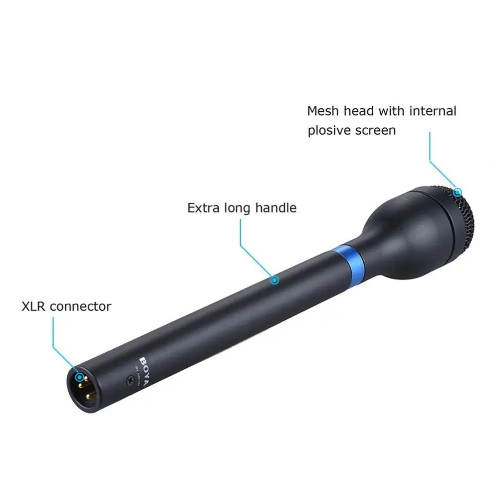 BOYA BY-HM100 Omni-Directional Wireless Handheld Dynamic Microphone XLR Long Handle for ENG & Interviews & News Gathering enlarge