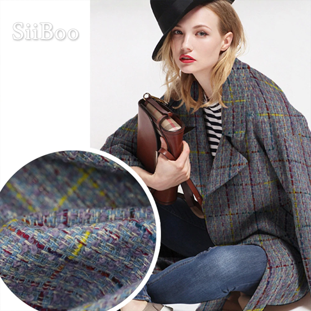 Дизайнерская серая клетчатая тканая шерстяная ткань в американском стиле для