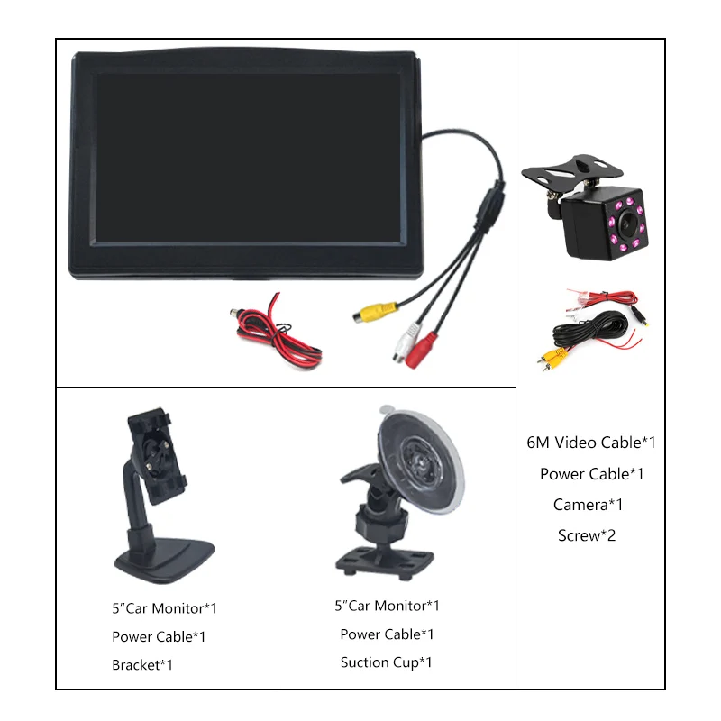 5-дюймовый автомобильный монитор TFT LCD HD цифровой экран 16:9 800*480 2-полосный