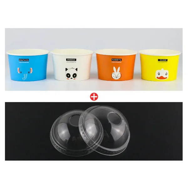 cup and lid 50 шт цветная одноразовая бумажная миска для мороженого с мультяшными животными 130 мл/200 мл круглая чашка для десерта, пирога, йогурта, фруктового пудинга с крышкой - Цвет: cup and lid
