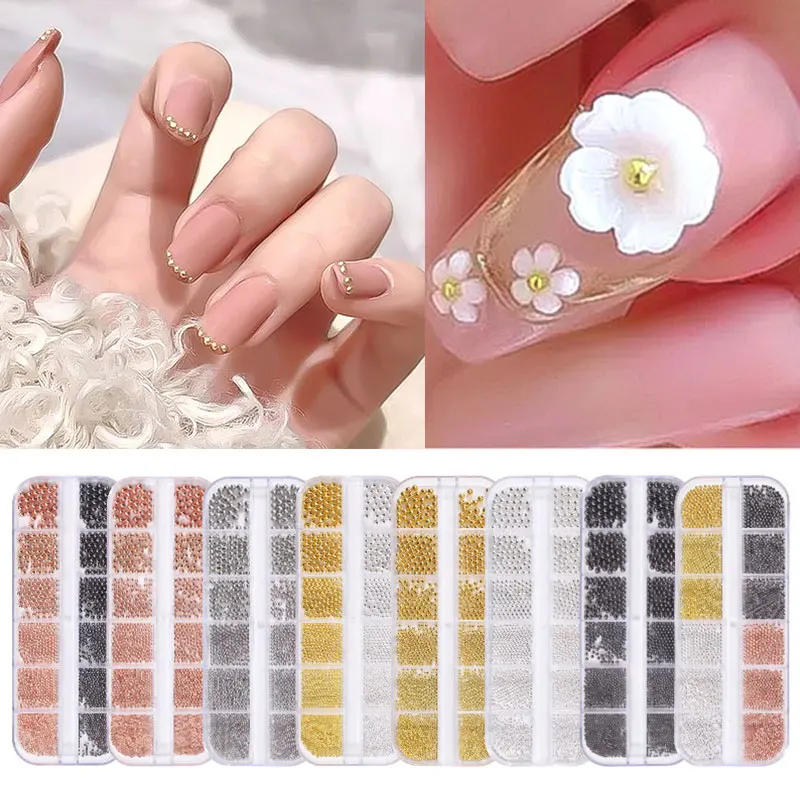 

12 Girds 3D Beads Nail Art Decoration Gold/Rose Gold/Black/Silver Bead Nail Stud 3D Metal Nail Art Charm Steel Caviar Beads
