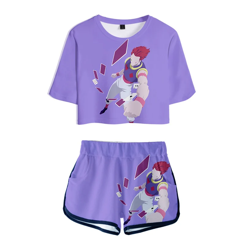 

Anime HUNTER X HUNTER Short Sleeve Shirt Sport Suit Girls Killua Zoldyck Cosplay Tracksuit Tees Shorts T shirt Running Set Women