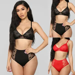 Комплект женского кружевного нижнего белья из 2 предметов, прозрачный бюстгальтер + стринги