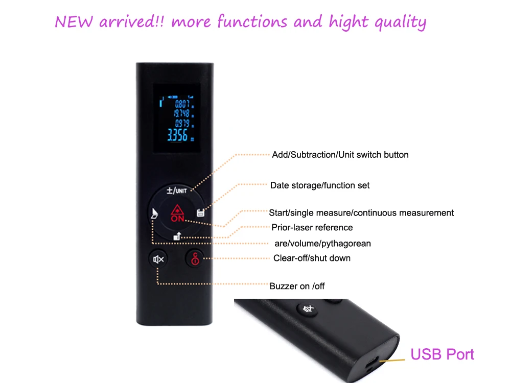 Измеритель расстояния DANIU портативный с USB-зарядкой 40 м цифровой лазерный