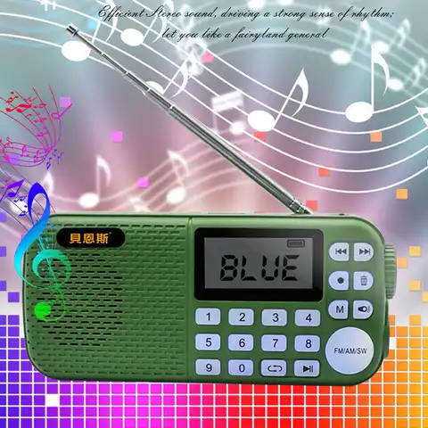 Портативный FM AM SW радио приемник Bluetooth динамик MP3 музыкальный плеер с светодиодный фонарик Поддержка TF карта USB AUX запись удаление