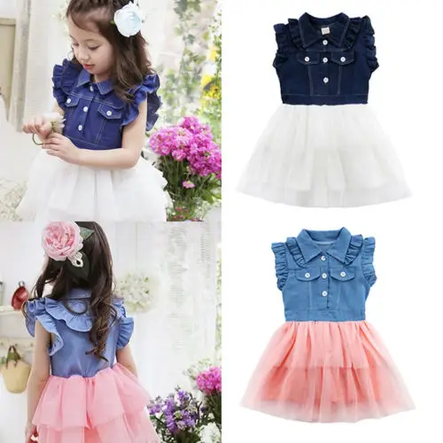 Коллекция 2018 года новые летние джинсы принцессы для девочек платье из тюля