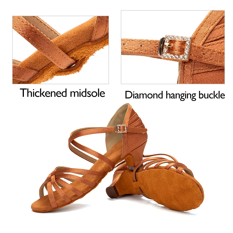 DKZSYIM Latin Dance Shoes Women Middle heel Dance Shoes Soft Bottom Ladies Tango Dance Shoes Girls Salsa Ballroom Shoes 4cm heel