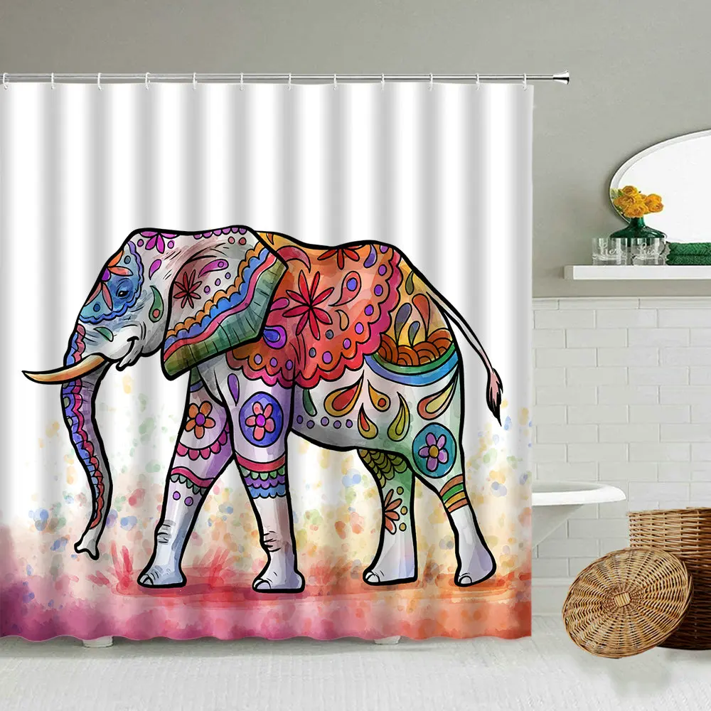 

Занавеска для душа в этническом стиле, с рисунком слона
