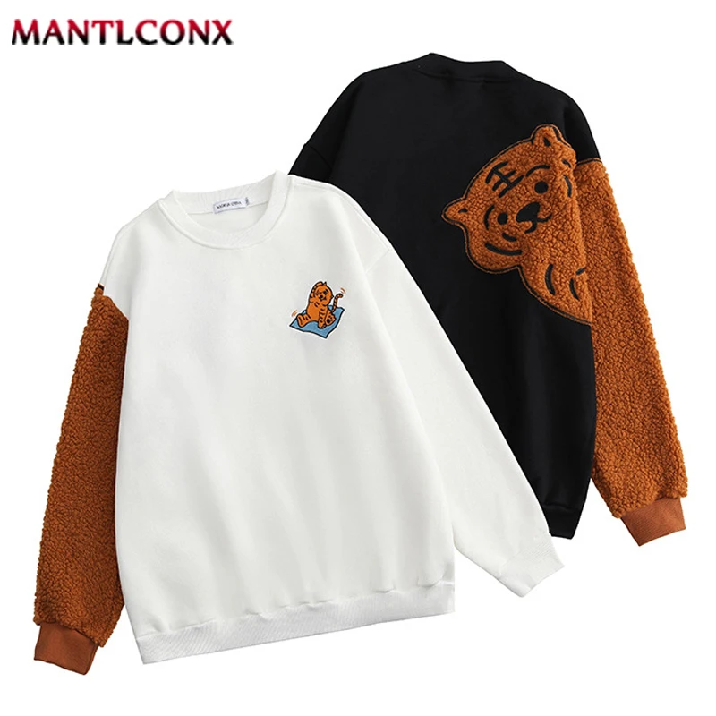 

Новинка 2022, Модный свитшот в стиле пэчворк с изображением тигра, мужская Толстовка Оверсайз, уличная одежда на весну и осень, Женский свитшо...