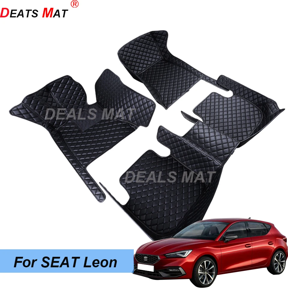 

100% кожаные автомобильные коврики с карманами, напольные коврики для SEAT Leon 2012 2013 2014 2015 2016, аксессуары