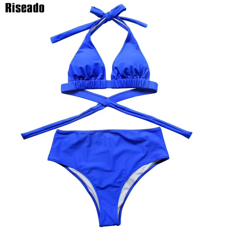 Riseado бикини с высокой талией принтом в горошек женский купальник лямкой на шее