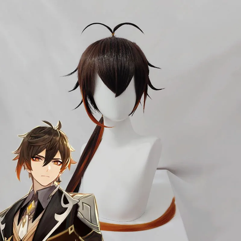 

Game Zhong Li Genshin Impact Zhongli Cosplay 90cm Long Brown Orange Wig Anime Wigs Heat Resistant Synthetic Halloween