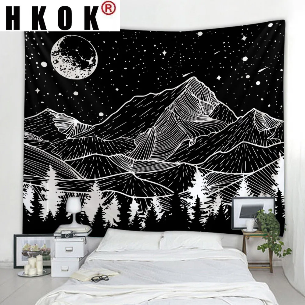 

HKOK Mountains Moon Tapestry Wall Rugs Wall Hanging Fabric Mural Background Cloth Towel Beach Fabric Blanket Living Home Decor