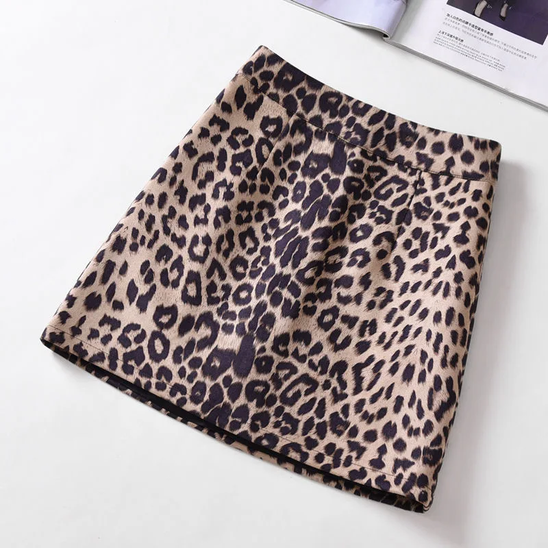 

Leopard Print Mini skirts for women sexy high waist slim vintage short skirts Korean style female chic big size casual skirt