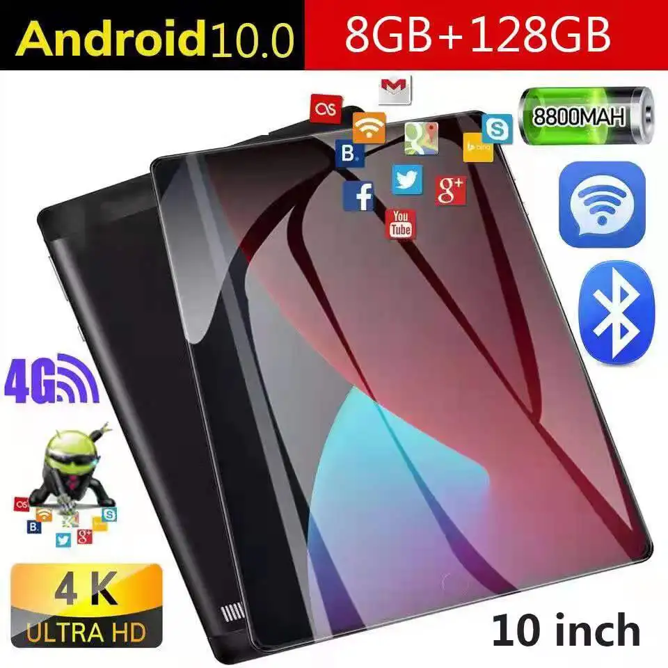 

10.1 Inch Original Tablet Pc Android 10.0 Google Play 8GB RAM 128GB ROM Quad Core 4G Phone Call WiFi Bluetooth GPS Tablets