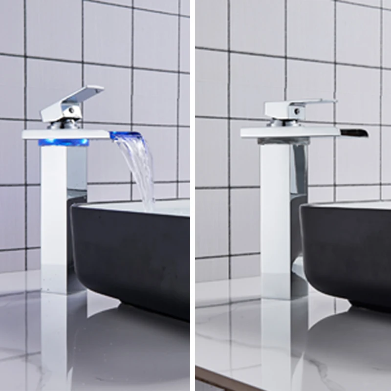 FMHJFISD Chrome LED Color Changing Waterfall Bathroom Faucet Vanity Sink Mixer Tap Bronze Wholesale And Retail New torneira |