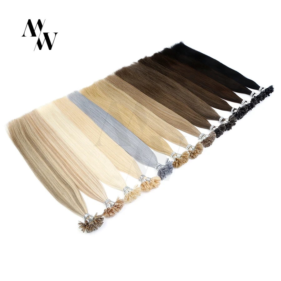 

MW Double Drawn Remy Keratin U Tip Fusion Human Hair Extensions 16"-28" Natural Straight Pre Bonded Capsules Fusion Real Hair