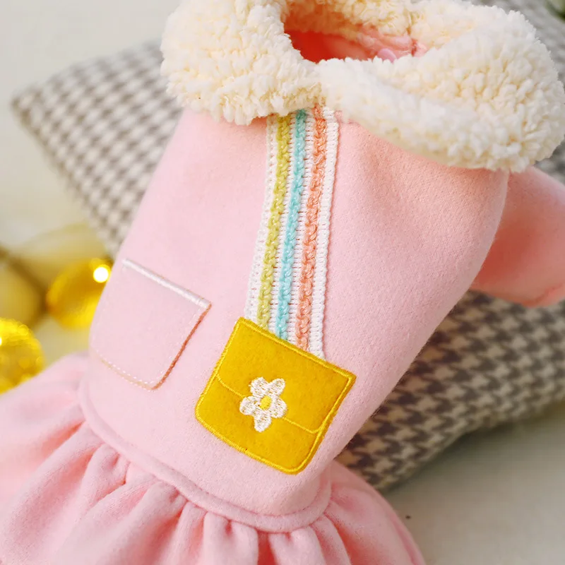 Милое розовое платье для маленьких собак зимняя флисовая одежда щенков и кошек