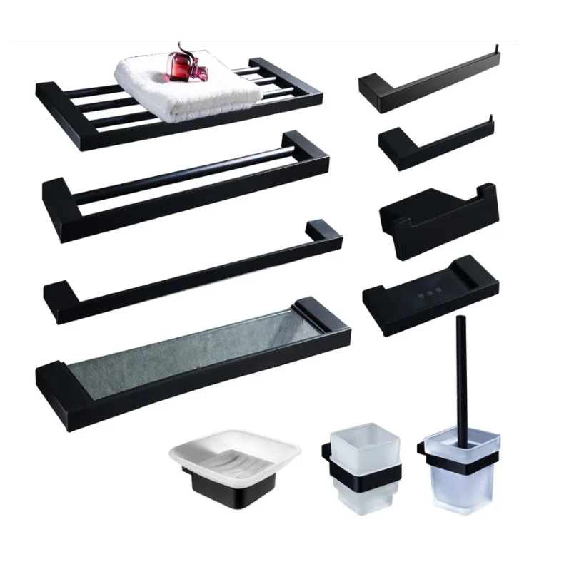 

Bathroom Accessories Set Stainless Steel Bath Hardware Set Towel Rack,Paper holder Toilet Brush Holder,Towel Holder Matt Black