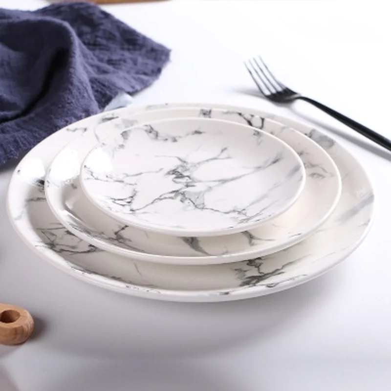 

6/8/10 Inch Marble Round Ceramic Plate Hotel Western Plate Home Kitchenware Tableware Vegetable Fruit Plate Ins Net Red Dish
