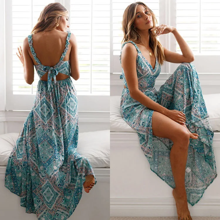 

2021 Women's Spring and Summer Sexy Strap Tied Split Party Dresses Mujer Vestido