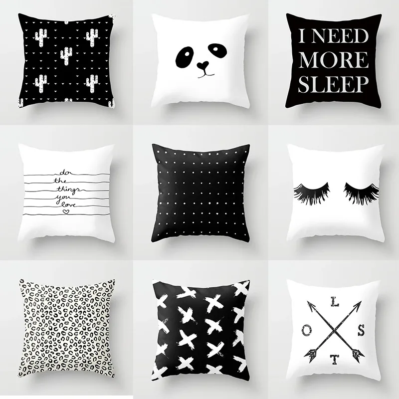 

45*45cm Nordic Style Black And White Geometric Peach Skin Pillowcase Printing Cover Pillow Case Home Decorative Sofa Throw Decor