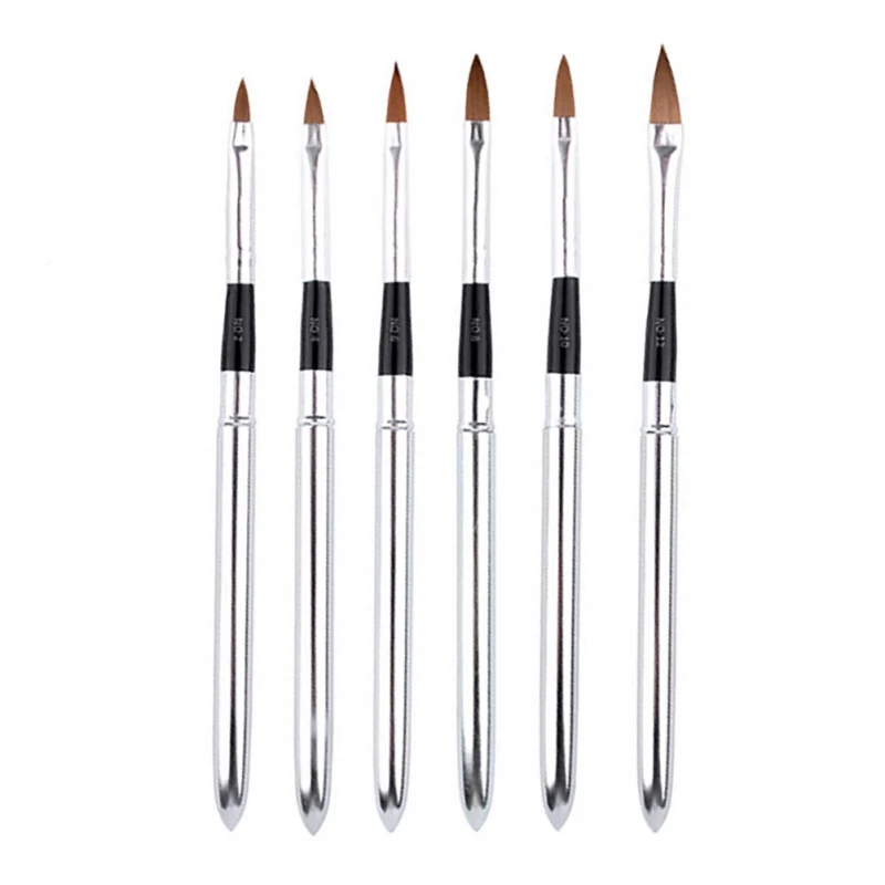 

6pcs Nail Art Silver Metal Handle Painting Brush Coating Drawing Pen DIY Manicure Tool Nail Art Brushes Detachable Set