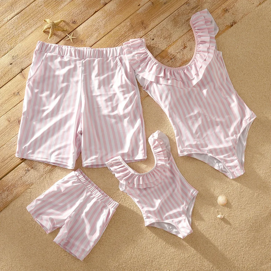 

PatPat 2021 New Arrival Summer Ruffle Striped Family Swimsuits