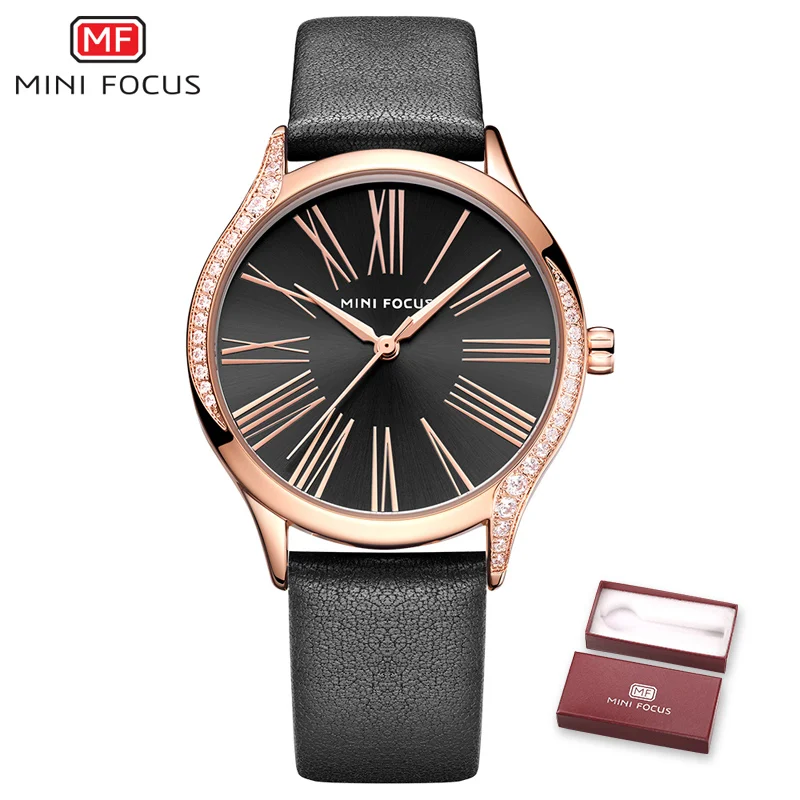 BOX BLACK MINIFOCUS, классические, элегантные, синие, кожаные, женские часы, Iced Out, кварцевые, женские часы, водонепроницаемые, простой дизайн, модные, женские часы - Цвет: BOX BLACK