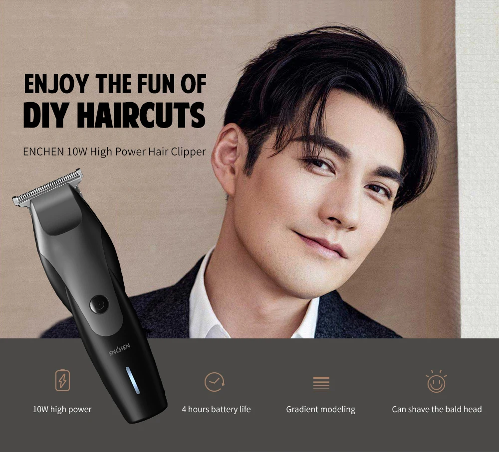 Xiaomi ENCHEN электрическая машинка для стрижки волос 10 Вт usb зарядка 110-240 в низкий уровень шума триммер для волос с 3 расческа для волос человек