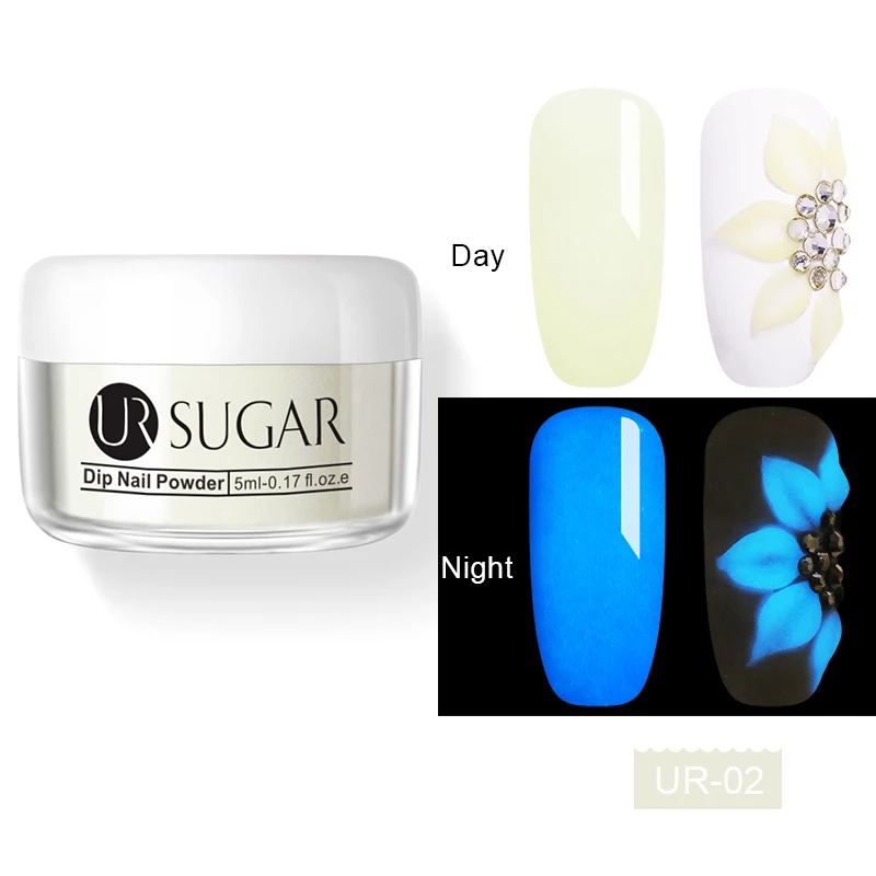Luminous 2 Ur Sugar 5 мл флуоресцентный 3 в 1 Dip порошок для ногтей акриловая пудра для вырезания наращивание ногтей натуральный сухой без лампы - Цвет: Luminous 2