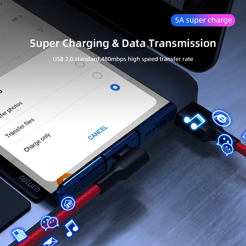 Кабель USB Type-C мощностью 40 Вт 5 А Сверхбыстрая зарядка 3 0 VOOC для Huawei P40 Pro P30 Xiaomi Realme