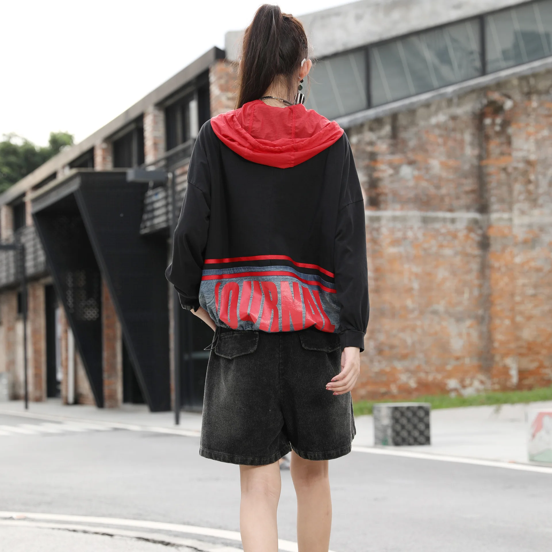

Women's Hoodie 2020 Autumn New Contrasting Color Hooded Sweater Street Trend Korean High Waist Slim All-match Sweatshirt