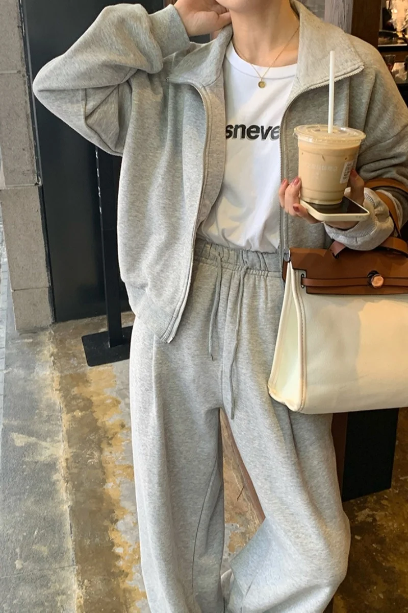 Женский спортивный костюм для отдыха Новинка весна-осень 2021 Серый кардиган