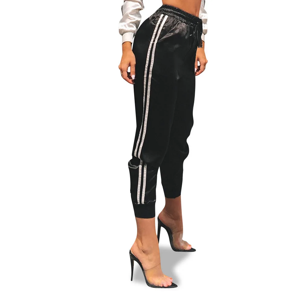 

Women Sports Pants Sexy Slim Drawstring Waist Strap Contrast Side Pants Fashion Female Spring Summer Pocket Drawsting Trousers