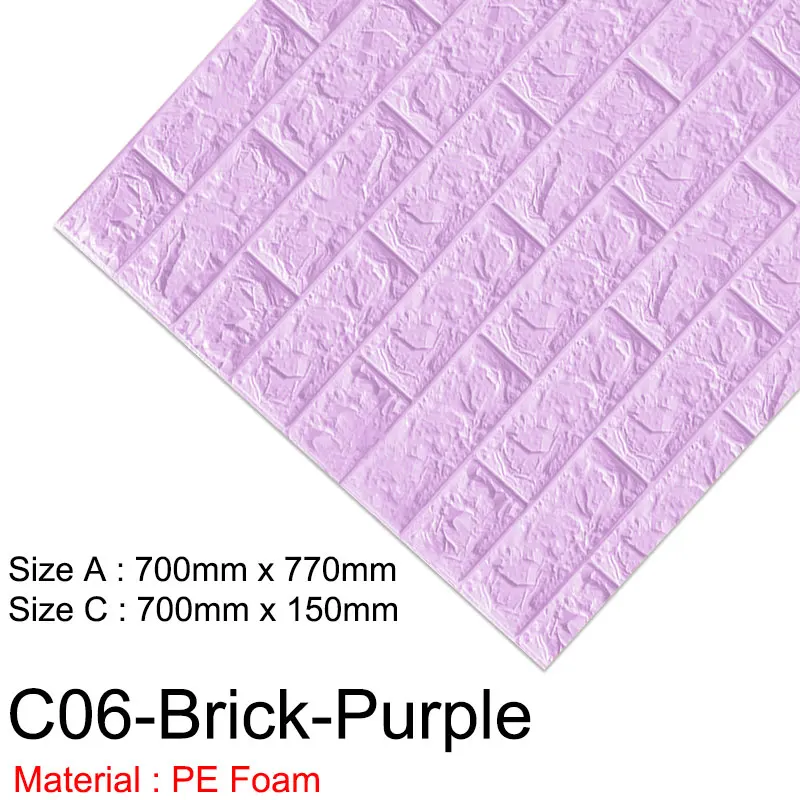 C06-Brick-Purple 3D обои, кирпичная мраморная Водонепроницаемая настенная бумага, 3D декор для спальни, детской комнаты, гостиной, обои, сделай сам, самоклеющаяся бумага - Цвет: C06-Brick-Purple
