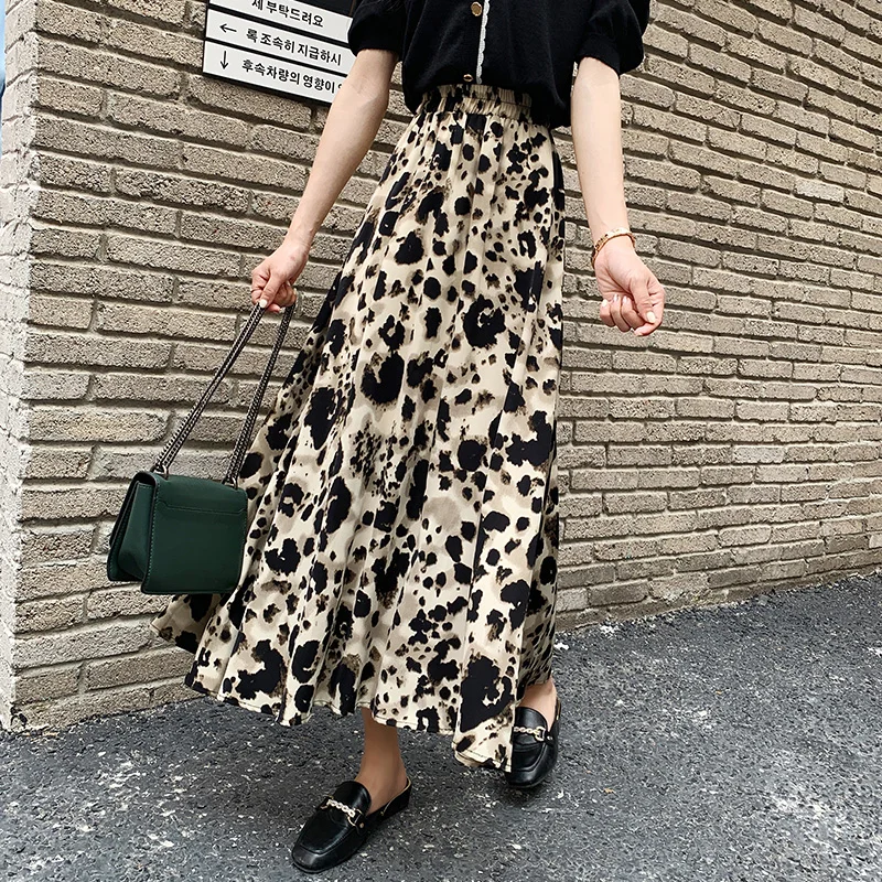 Юбка А силуэта с леопардовым принтом весна 2021 элегантная шифоновая юбка средней
